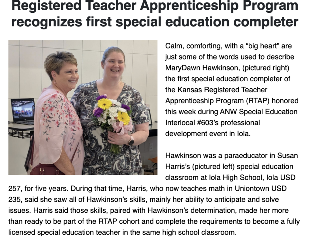 KSDE first SPED registered apprentice program completion